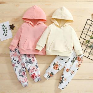 Set di abbigliamento per bambini abiti da bambina set di top con cappuccio con cappuccio a maniche lunghe di colore solido
