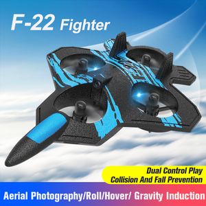 Elektrik/RC Uçak F22 Köpük RC Düzlem Kameralı 4K 360 ° Dublör Uzaktan Kumanda Uçak Avcısı Helikopter Uçak Oyuncakları Erkek Çocuklar İçin 230509