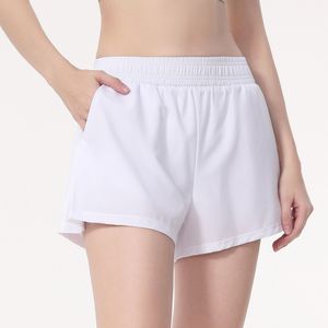 LL Yoga-Shorts, Sommer-Sport-Shorts mit hoher Taille, lockere Passform, schnell trocknende Laufhose, Tennis-Shorts, Fitness-Trainings-Shorts und Taschen-Shorts