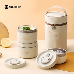 Lunch Boxes WORTHBUY Bento Lunch Box Set Portable Keep Warm Lunch Container With Insulated Bag 188 Stainless Steel Thermal Food Container 230509