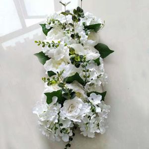 Dekorativa blommor konstgjorda hortensia pion rose siden blommvägg bröllop väg bly båge kransar