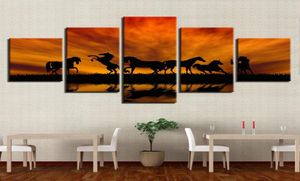 Oprawione bezframentowe obrazy Core HD 3D Dekoracyjne obrazy Wodoodporne malowanie płótna Sunset Horse 5Joint Splating Wall Art Hang4903264