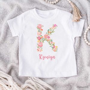 Koszule spersonalizowane litera kwiatowa drukuj dzieci urodziny T-shirt dziecko