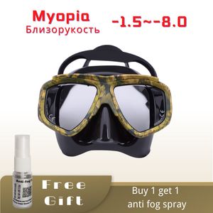 Diving Masks Myopia scuba diving Mask Camouflage anti fog for spearfishing gear swimming masks googles nearsighted lenses short sighted 230509
