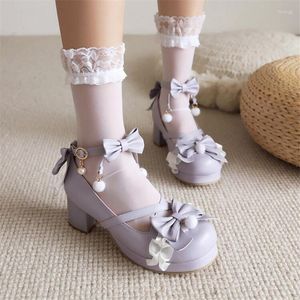 Sukienka buty pxelena słodkie dziewczyny urocze lolita cosplay student Mary Janes Bow Tow Block Med Obcasy ślubne Bride Biała róż 43