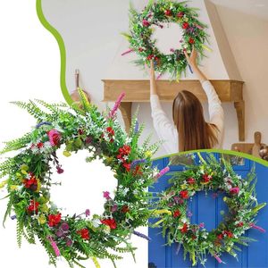 Decorative Flowers Wildflower Wreath Wall Hanging Spring Simulation Flower Rattan Ring Immortal Door Grapevine Star Christmas For