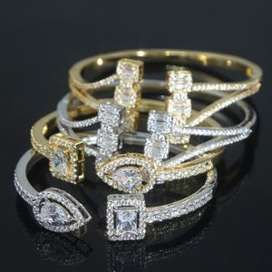 Europe and America New Trendy Men Women Bracelets Bangles Yellow White Gold Plated Bling Baguette CZ Bracelet Bangles Nice Gift for Friends