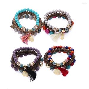 Link Bracciali Vintage Boho Style Perline Donna Piccolo Elefante Nappa Charm Bracciale Gioielli Perline di cristallo multistrato