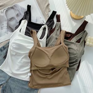 Camisoles Tanks夏のノースリーブカミス女性のためのカジュアルカジュアルスクエアカラーFEMMEクロップタンクトップ