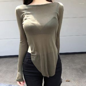 Kvinnors T-skjortor 2023 Sydkoreas sexiga lilla midja Mikropenetration foder långärmad t-shirt Kvinnokläder
