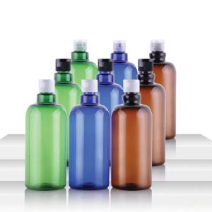 Bottiglie in PET cilindriche professionali grandi da 16 once / 500 ml con coperchio per tappo a disco trasparente bianco nero largo per lozione per lavaggio del corpo shampoo