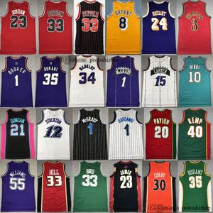 Retro Durant baskettröjor Iverson McGrady Carter Garnett Hardaway Hill Williams Curry Kemp Payton Jerseys Mesh Mens