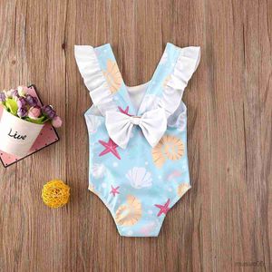Two-Pieces Baby Girls Swimwear Kids Bikini Ruffle Shell Starfish Print Bathing Suit Toddler Swimsuit Baby Beachwear