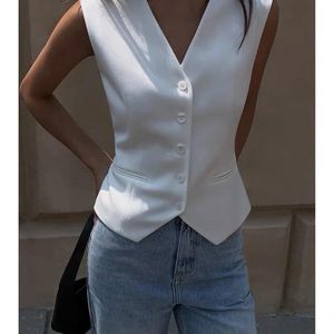 Midjeloats Woman's Vest White Vintage Tooling Waistcoat Elegant ol Waistcoat V Neck Single Breasted Formal Business Waistcoat Wedding Vest