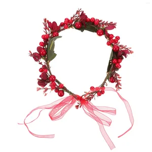 Decorative Flowers Christmas Wreath Girl Scrunchies Holly Berry Headpiece Headdress Unique Headband Wire Bride