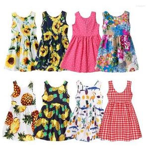 Vestidos casuais 1-7 anos meninas meninas mangas roupas estampas de flores crianças Vestido de princesa do verão