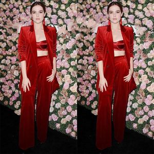 Tvådelt klänning Spring Winter Red Velvet Mother of the Bride Pants passar Women Business Formal Work Wear 2 Set Office Uniform