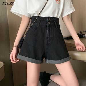 Women's Shorts FTLZZ Spring Summer Women Light Blue High Waist Loose Jeans Shorts Streetwear Ladies Denim Mini Zipper A-line Shorts 230509