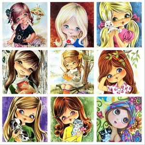 Stitch Diamond Embroidery Cross Stitch Kit AB Drill 5D Diamond Painting Cartoon big eyed girl Velvet canvas lace Home Decoration uk