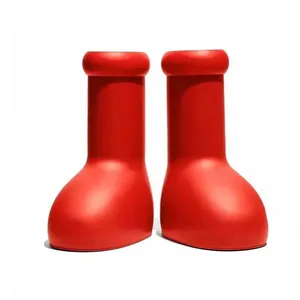 Designer Big Red Solid Rain Boots Color High Flat Rubber Round Head Long Boots