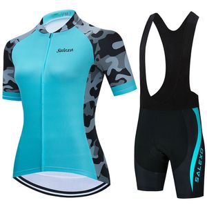 Cykeltröja sätter Salexo Women Cycling Jersey Short Sleeve Set Summer Maillot 19D Bib Shorts Cykelkläder Sportkläder MTB Cykelkläder 230509