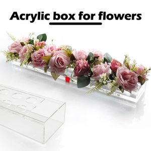 Dekorativa föremål Figurer Rensa akrylblomma Rektangulär vas för matbord bröllopsdekoration Rose presentlåda med ljus 1 st 230508