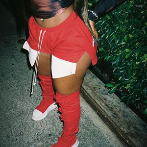 Kadın Şortları Kırmızı Pu Deri Sıradan Y2K Seksi Parti Kısa Pantolon Yüksek Bel Skinny Gece Kulübü Pantolon Kadın