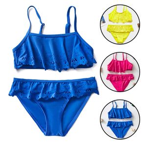 Children's swimwear 2022 Girls Two-pieces Swimsuit Ruffle Style Girls Swimwear Hollow Kids Children's Swimwear For 5-14years Girls Swimsuits 9031 P230509