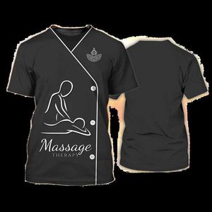 T-shirt 2023 New Summer Pullover 3D Printing Massage Therapist Work Suit Short Sleeve T-shirt Women's Beauty Salon Uniform Large Top P230509