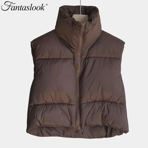 Parkas Women Cropped Vest Coat Winter Casual Sleeveless Warm Jacket Female Solid High Collar Waistcoat Fashion Chic Black Outerwear