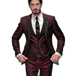 Erkek Suit Blazers Veia Marka Damat Smokin Takım Özel Şarap Kırmızı Erkek Takas Terno Slim Fit Zirveli Kavur Sağdıç Erkekler Düğün Prom Takas 230509