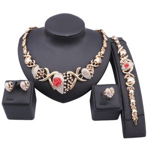 Fashion Women Bridal Costume Choker Statement Crystal Heart Flower Necklaces Earring Bracelet Ring Boho Party Jewelry Sets