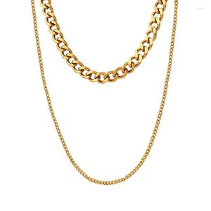 Collane con ciondolo Hip Hop cubano doppio strato placcato oro 18 carati argento collana robusta catena grande gioielli da donna
