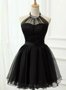 Short Homecoming Dresses Black Halter Crystal A-Line Party Gowns Princess Tulle Mini Birthday Prom Graudation Cocktail Party Gowns 22