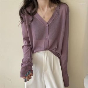 Women's Blouses Ice Silk See Through Long Sleeve T-Shirt Thin Knitting Black Gauze Casual Korean Fashion 2023 Blouse Summer Women Clothing