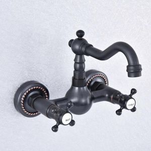 Bathroom Sink Faucets Oil Rubbed Bronze Swivel Spout Kitchen Faucet / Wall Mounted Dual Cross Handles Basin Mixer Taps Nsf720