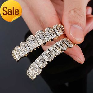 Ristar Jewelry Fashion 14K Gold Plated Teeth Diamond Grillz Iced Out 3A Cubic Zircon Teeth Grill Man Women Hip Hop Jewelry