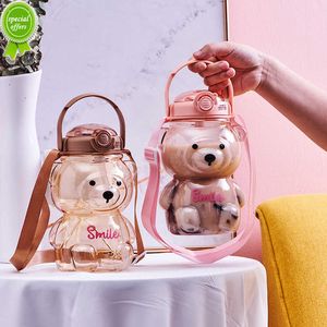 Botthe de água de 1 litro para caçadores de canecas de palha urso urso kawaii verão esportivo esportivo de plástico escolar copo fofo copo de bebida