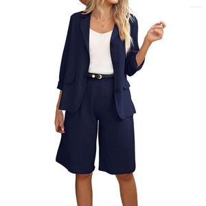 Kadınların Trailtsuits Chic Women Blazer Şort Set Diz Uzunluk Pantolon Lady Business Kıyafet Çift Düğmeleri Günlük Giyim