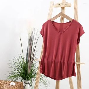 T-shirt da donna T-shirt in cotone modale da donna Solido Sottile Abiti estivi Urbano Classico scollo a V Elegante Top Manica corta T-shirt Casual Allentato