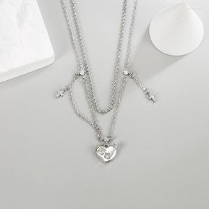 Pendant Necklaces Double Heart Cross Necklace For Women White Gold Color Thick Plated Sweater Chain Fashion Jewelry Female