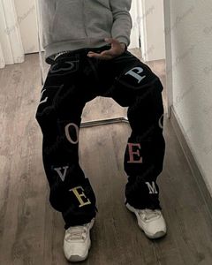 Мужские джинсы нерегулярные буквы печатные изготовления многокетняковые брюки в стиле панка y2k джинсы тренд корейский