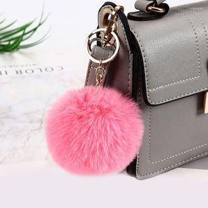 Keychains 16 Colors Pompom Car Keychian For Women Men Round Shaped Keys Holder Fake Fur Ball Metal Key Chains Gift