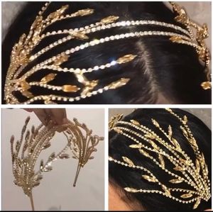 Düğün Saç Takıları Barok Kristal İnciler Tassel Yaprak Çift Band Kadın Gelin Tiara Aksesuarları Crown Wear 230508