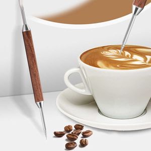 Kaffekonstnålar latte Pull Flower Needle Rostfritt stål Kaffekoration Art Pen Cappuccino Espresso Art Needles Barista Coffee Accessories Bra P230509