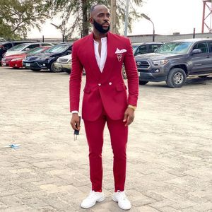 Men's Suits Blazers Red Men's Suit Double Breasted Blazers Sets For Wedding Slim Fit Male Tuxedos Shawl Laple Jacket And Pants Groom Wear 230509