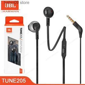 Cell Phone Earphones JBL T205 3.5mm Wired Earphones Stereo Music Sport Headset 1-button Control Hands-free Call With Mic Tune 205 Earbuds T230509