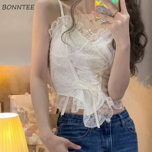 Womens Tanks Camis French Style Canotta Women Bandage Design Sexy Femme Inside Sleeveless Slim Summer Club Wear Casual Crop Top Soft Clothes Y2k 230509