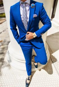 Mäns kostymer blazrar italiensk stil specialanpassad kungblå kostymer för bröllop enstaka bröst smala passform 2 stycken brudgummen smokrum groomsman party kostym 230509