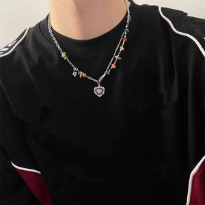 Pendant Necklaces Colorful Beads Love Flowers Zircon Necklace Sweet And Cool Spicy Girl Style Collar Chain Small Design Accessories